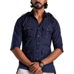 Sapphire Blue Hunting Style Cotton Printed Shirt Men - Adventure Premium | Jaipurio